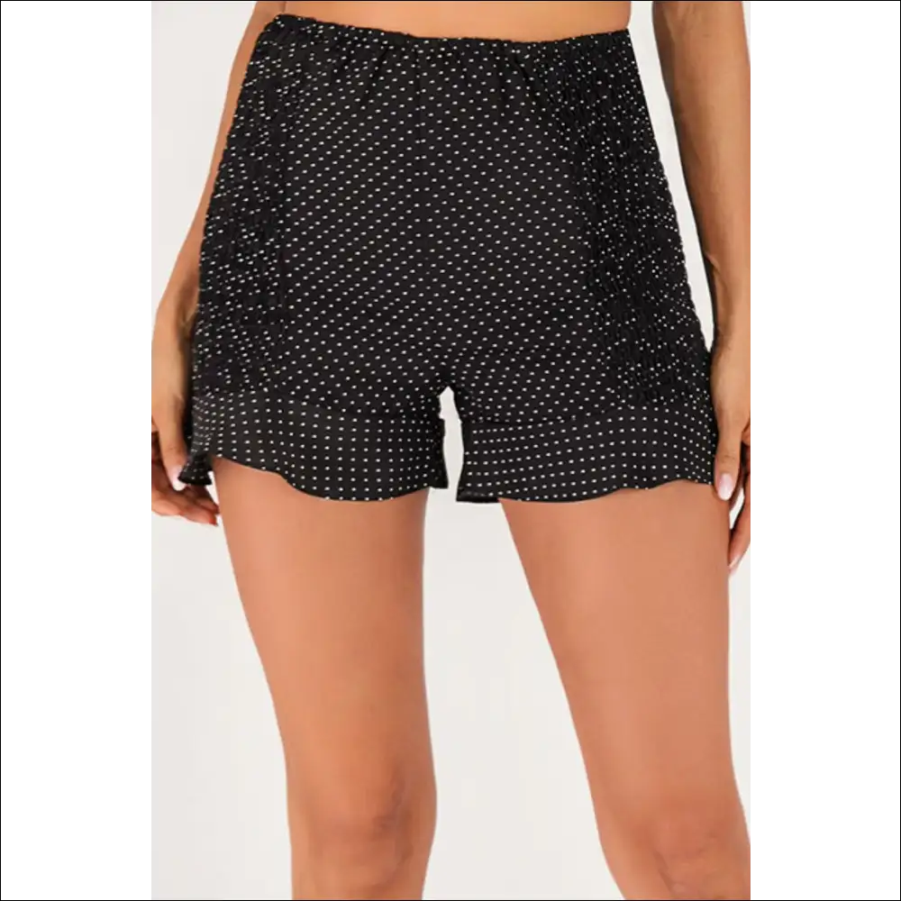 Polka Dot Smocked Ruffle Hem Shorts - Black / s - on Sale Worldwide Shipping