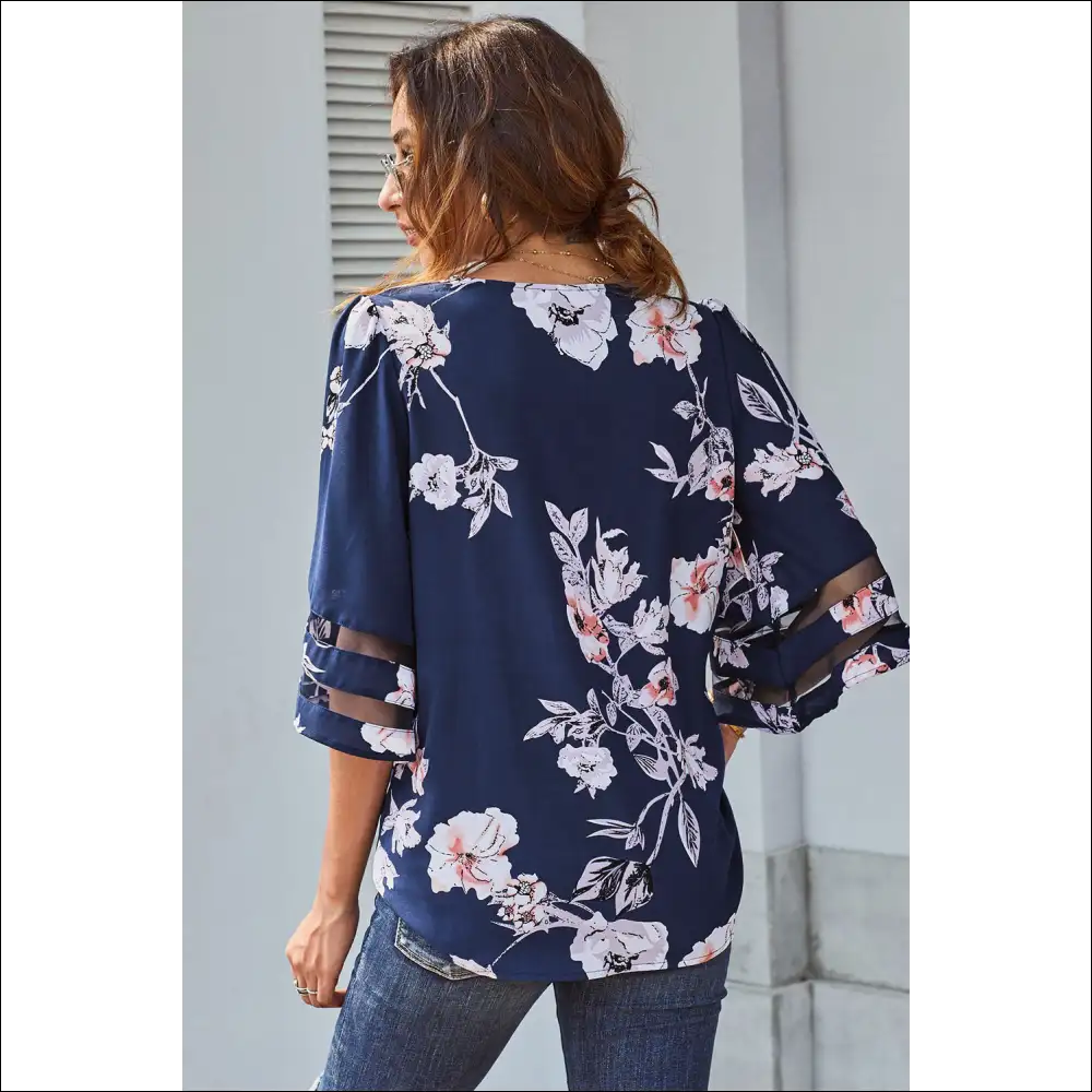 Floral & Animal Print Flare Sleeve Top - Blouses on Sale Worldwide Shipping