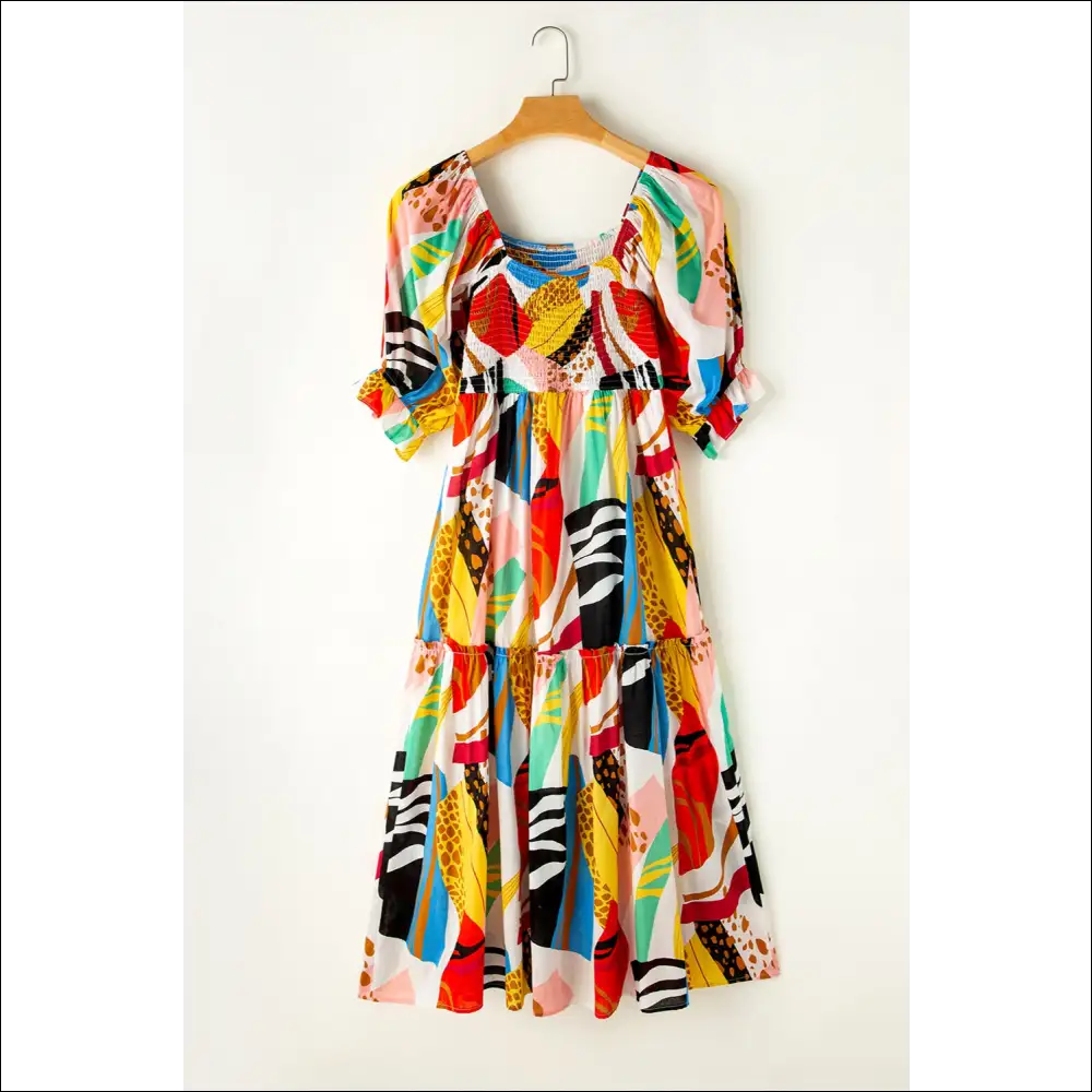 Chic Printed Square Neck Midi Dress - Dresses on Sale Worldwide Shipping