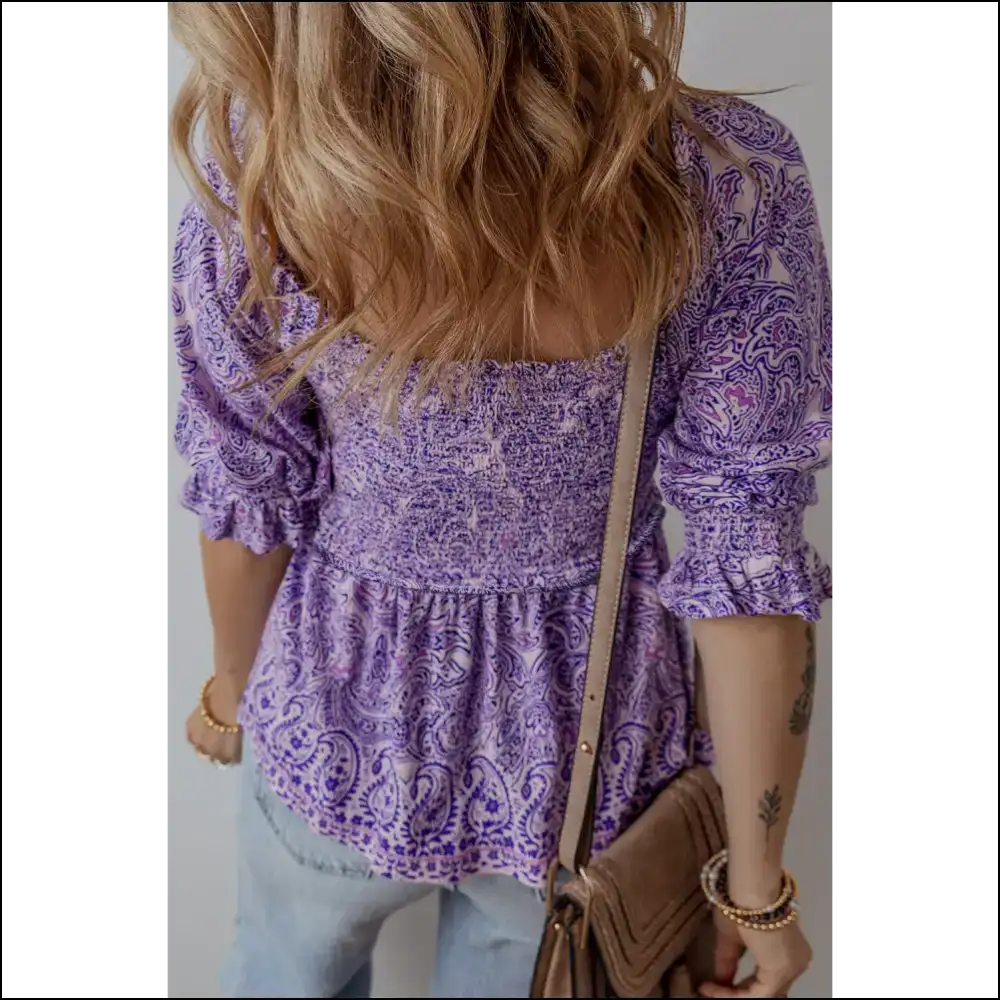 Purple Boho Paisley Blouse Instant Outfit Upgrade - Blouses on Sale Worldwide Shipping
