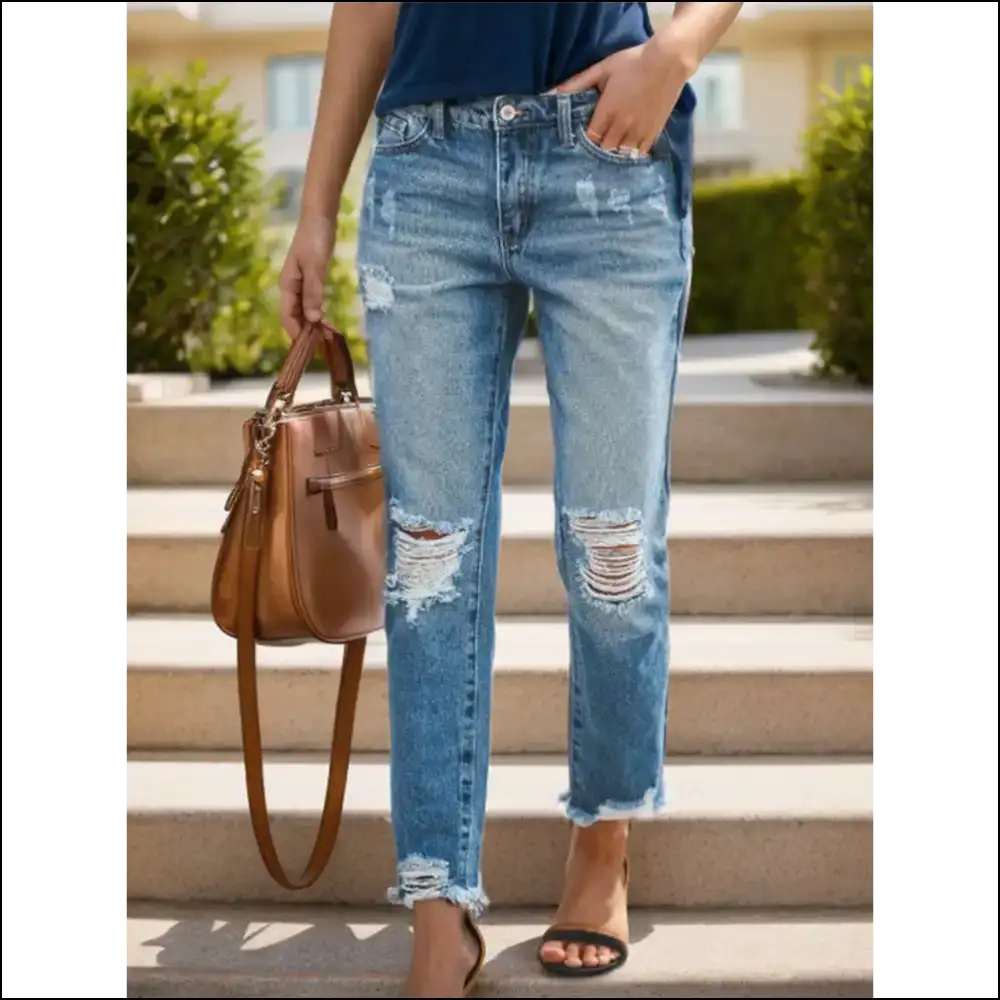 Raw Hem Jeans: Because Even your Denim Deserves a Midlife Crisis! 😂 - Medium / s - Jeans on Sale Worldwide Shipping