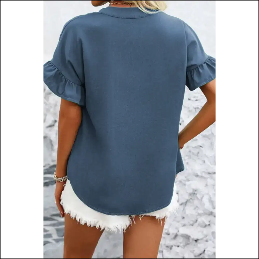 Real Teal Ruffle Ruched Riot: Needful Things Shirt 🎽 - Blouses on Sale Worldwide Shipping