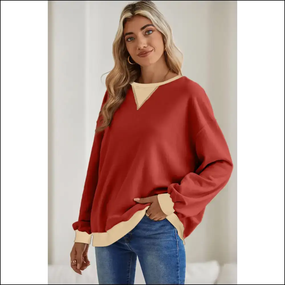 Red Clay Color Block: from Zero to Fashion Hero! 🤩 - Sweatshirts & Hoodies on Sale Worldwide Shipping