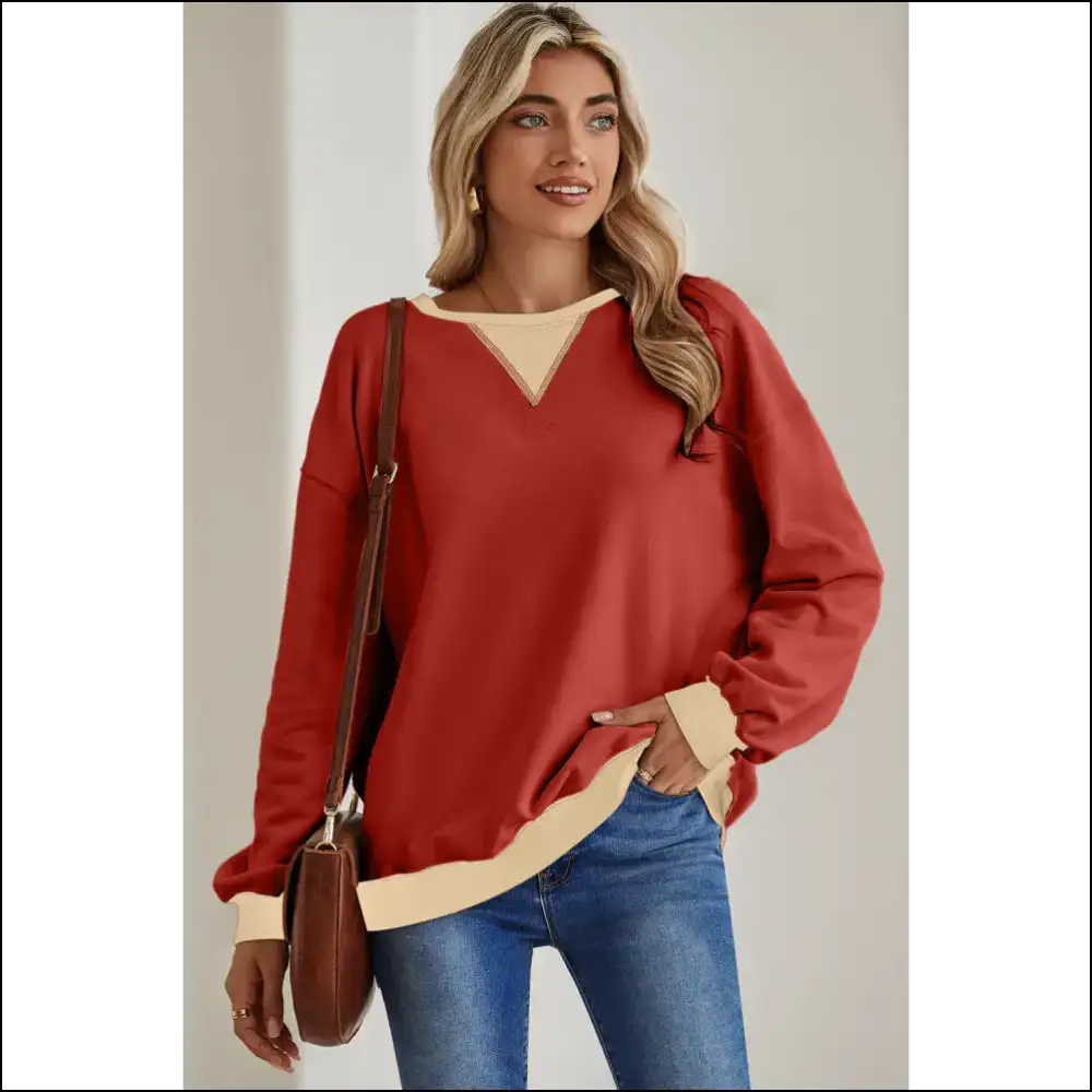 Red Clay Color Block: from Zero to Fashion Hero! 🤩 - Sweatshirts & Hoodies on Sale Worldwide Shipping