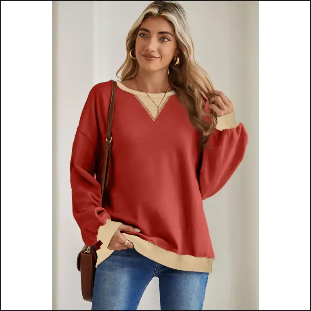 Red Clay Color Block: from Zero to Fashion Hero! 🤩 - Sweatshirts & Hoodies on Sale Worldwide Shipping