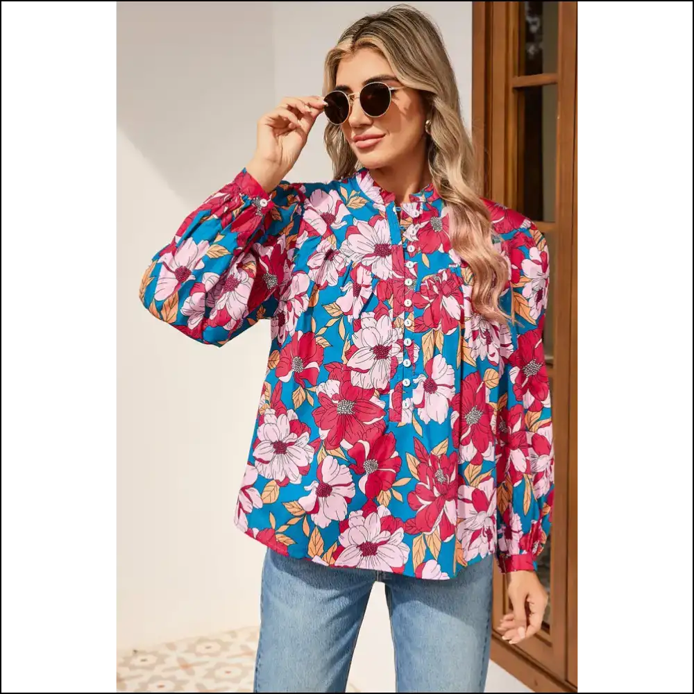 Red Floral Balloon Sleeve Blouse: Bloomin’ Gorgeous! 🌹 Needful Things - Blouses on Sale Worldwide Shipping