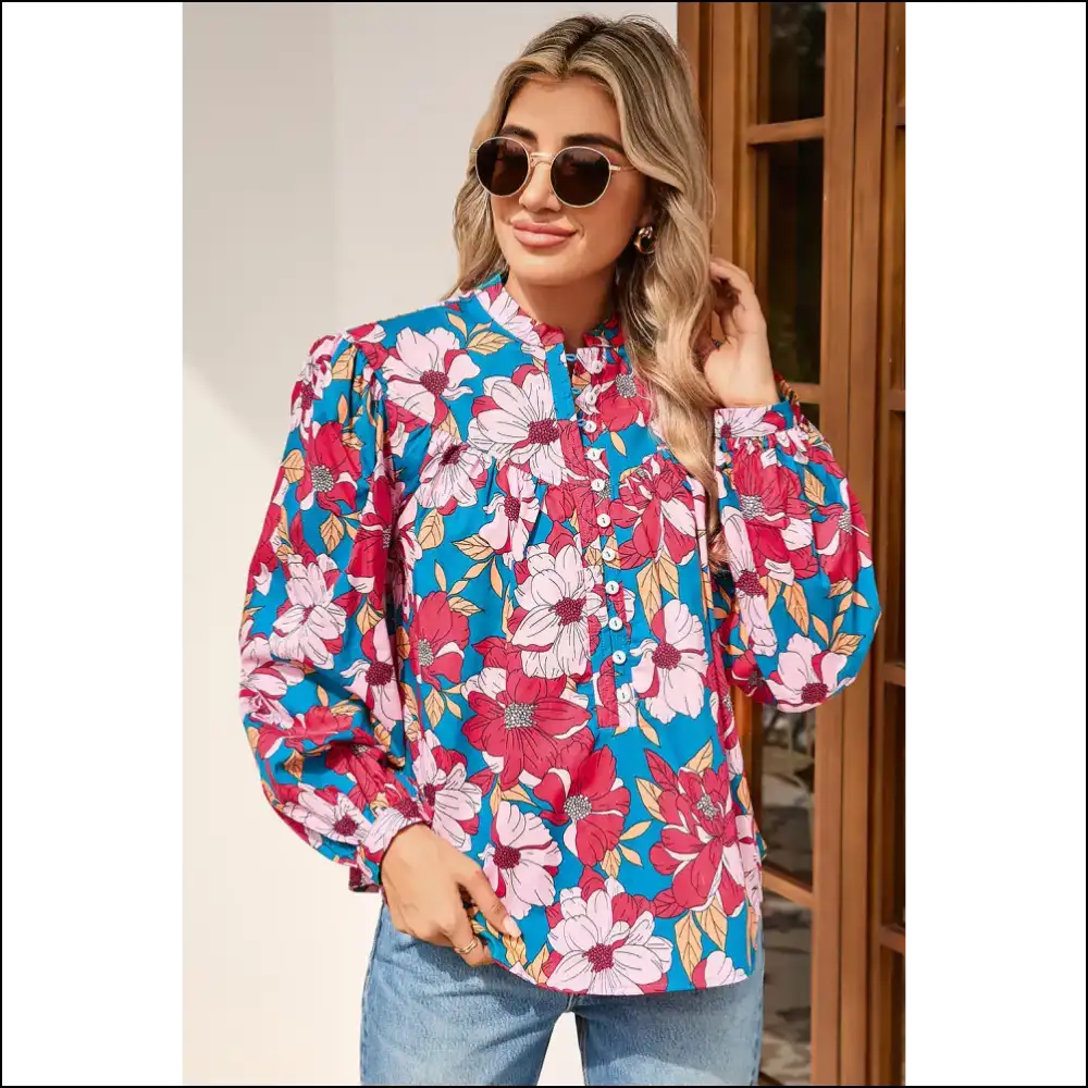 Red Floral Balloon Sleeve Blouse: Bloomin’ Gorgeous! 🌹 Needful Things - Blouses on Sale Worldwide Shipping