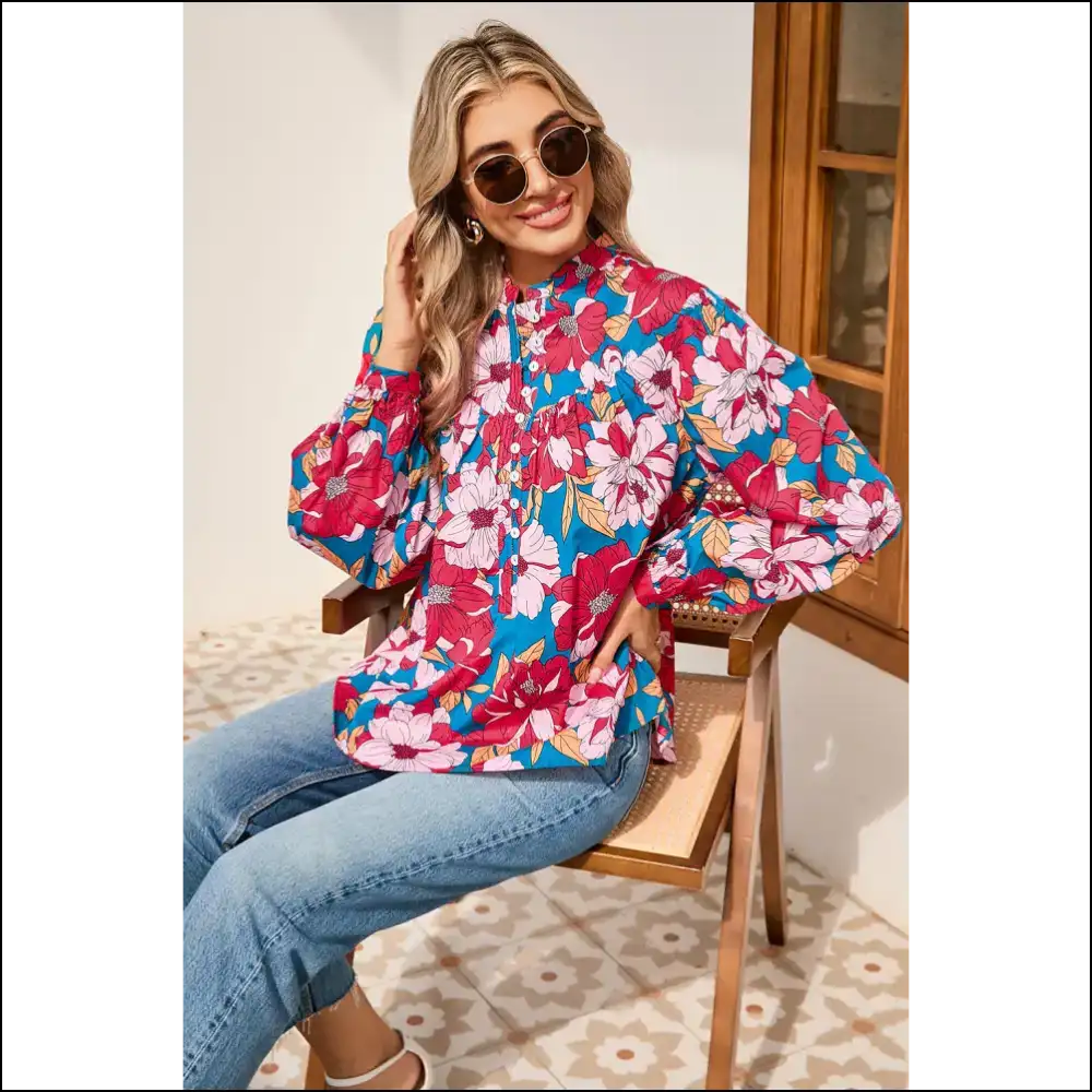 Red Floral Balloon Sleeve Blouse: Bloomin’ Gorgeous! 🌹 Needful Things - Blouses on Sale Worldwide Shipping