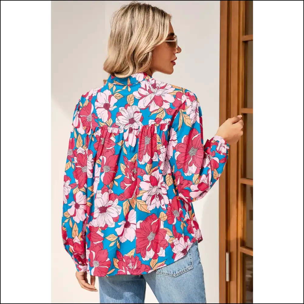 Red Floral Balloon Sleeve Blouse: Bloomin’ Gorgeous! 🌹 Needful Things - Blouses on Sale Worldwide Shipping