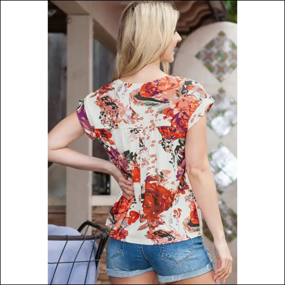 Red Floral Print: Heads will Roll Honey! Needful Things 🌺 - Blouses on Sale Worldwide Shipping