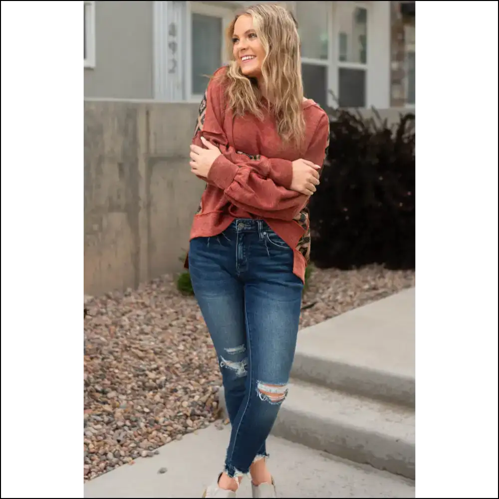 Redwood Burl Geometric Patchwork: Hide your Snacks Show off Style π - Plus Size Tops on Sale Worldwide Shipping