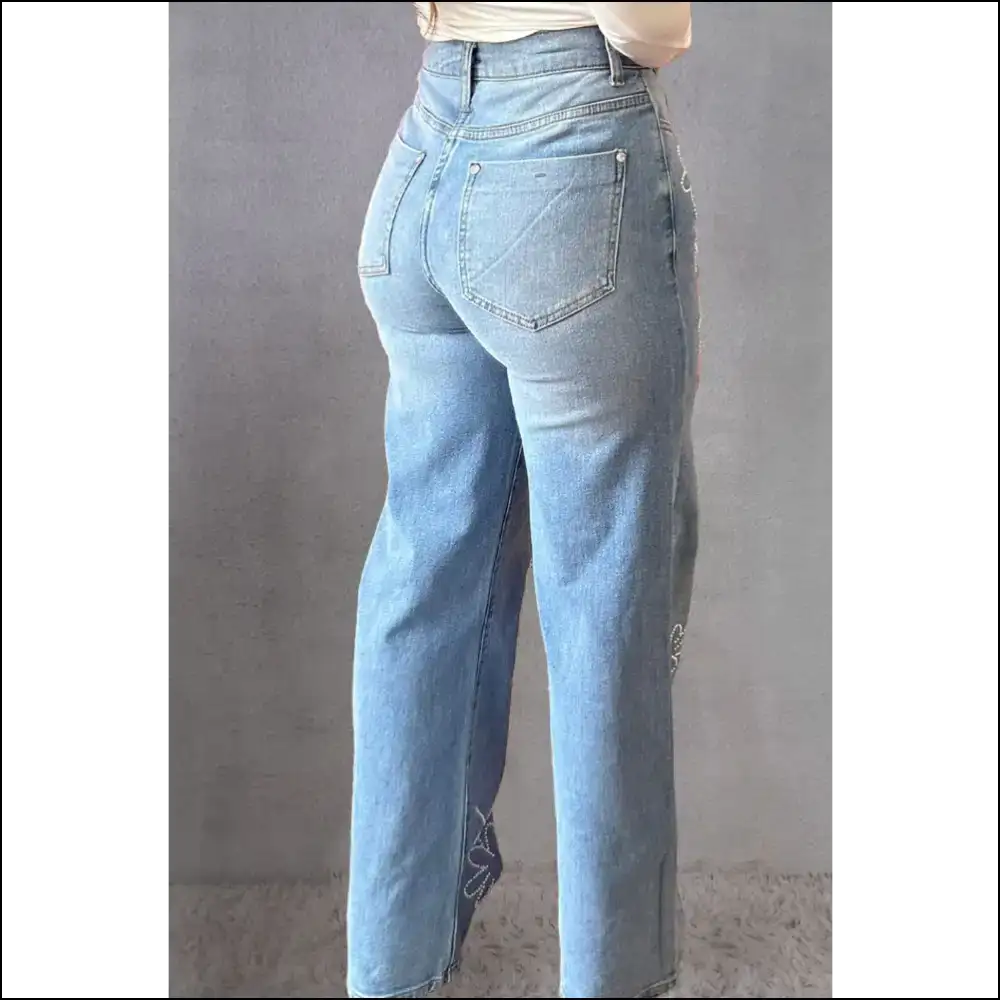 Rhinestone Straight Jeans: Shine Bright Like my Bank Account ๐ - Jeans on Sale Worldwide Shipping