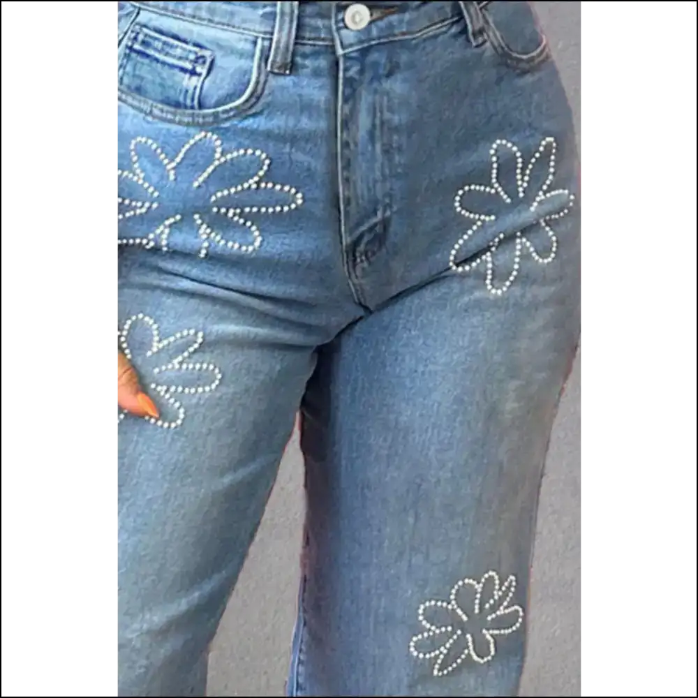 Rhinestone Straight Jeans: Shine Bright Like my Bank Account ๐ - Jeans on Sale Worldwide Shipping