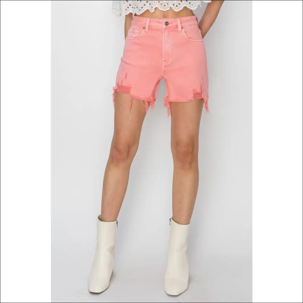 Risen High Rise Distressed Denim Shorts - on Sale Worldwide Shipping