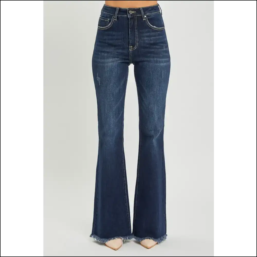 Risen High Waist Raw Hem Flare Jeans: Elevate your Style Game Darling! ππ - Jeans on Sale Worldwide Shipping