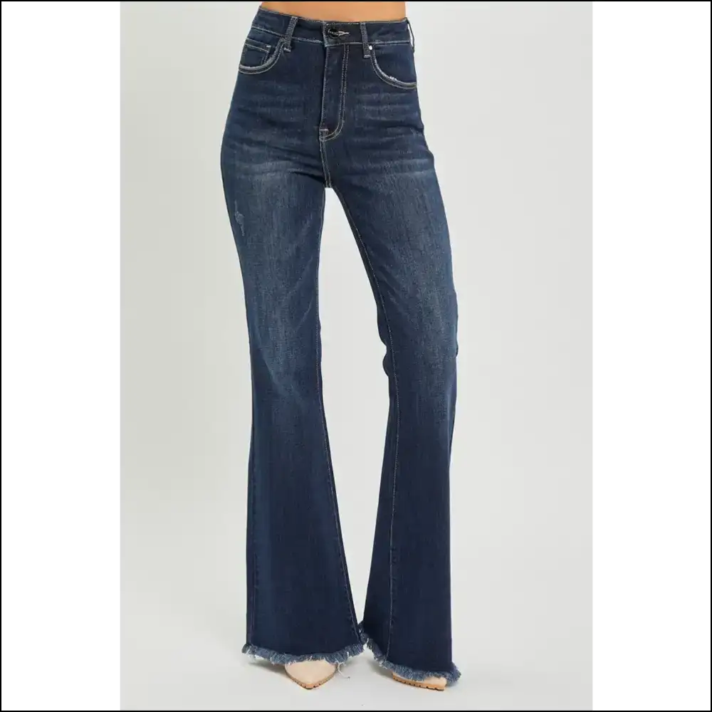 Risen High Waist Raw Hem Flare Jeans: Elevate your Style Game Darling! ππ - Jeans on Sale Worldwide Shipping