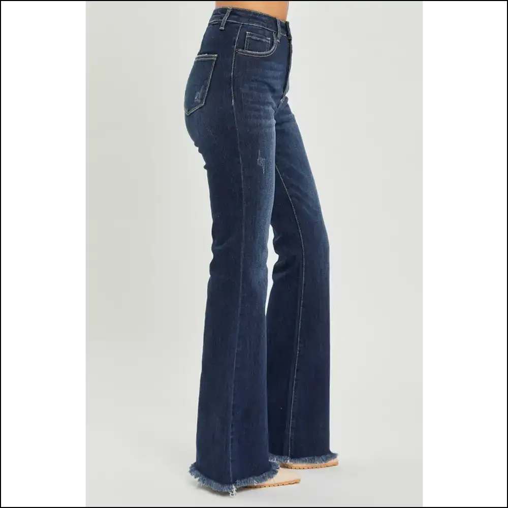 Risen High Waist Raw Hem Flare Jeans: Elevate your Style Game Darling! ππ - Jeans on Sale Worldwide Shipping