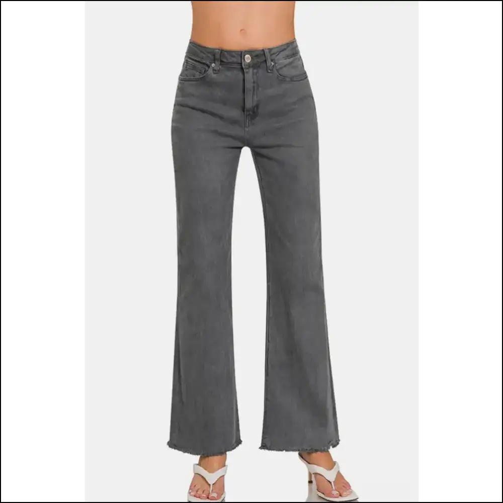 Rock the Acid Washed Frayed Hem Bootcut Jeans & Embrace your Inner Rebel ๐ - Dark Gray / s - on Sale Worldwide Shipping