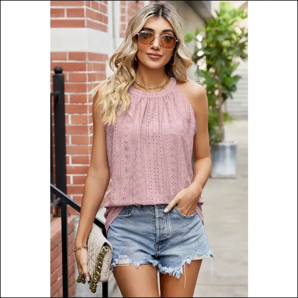 Rock the Round Neck Sleeveless Look—style Like you Own Beach! 🌊😜 - Dusty Pink / m - Tank Tops on Sale Worldwide Shipping