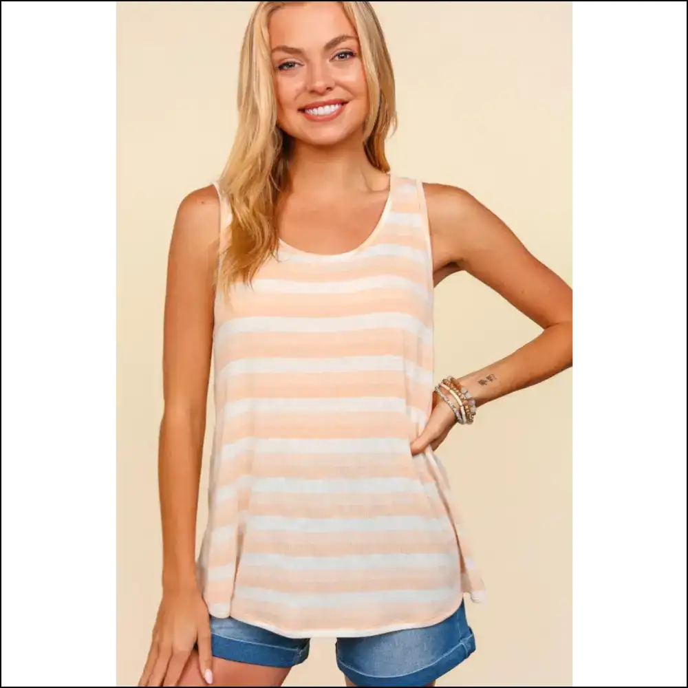 Rock this Round Neck Striped Tank—confidence Never Looked so Chic 😉💁♀️ - Peach / s - Tank Tops on Sale Worldwide Shipping