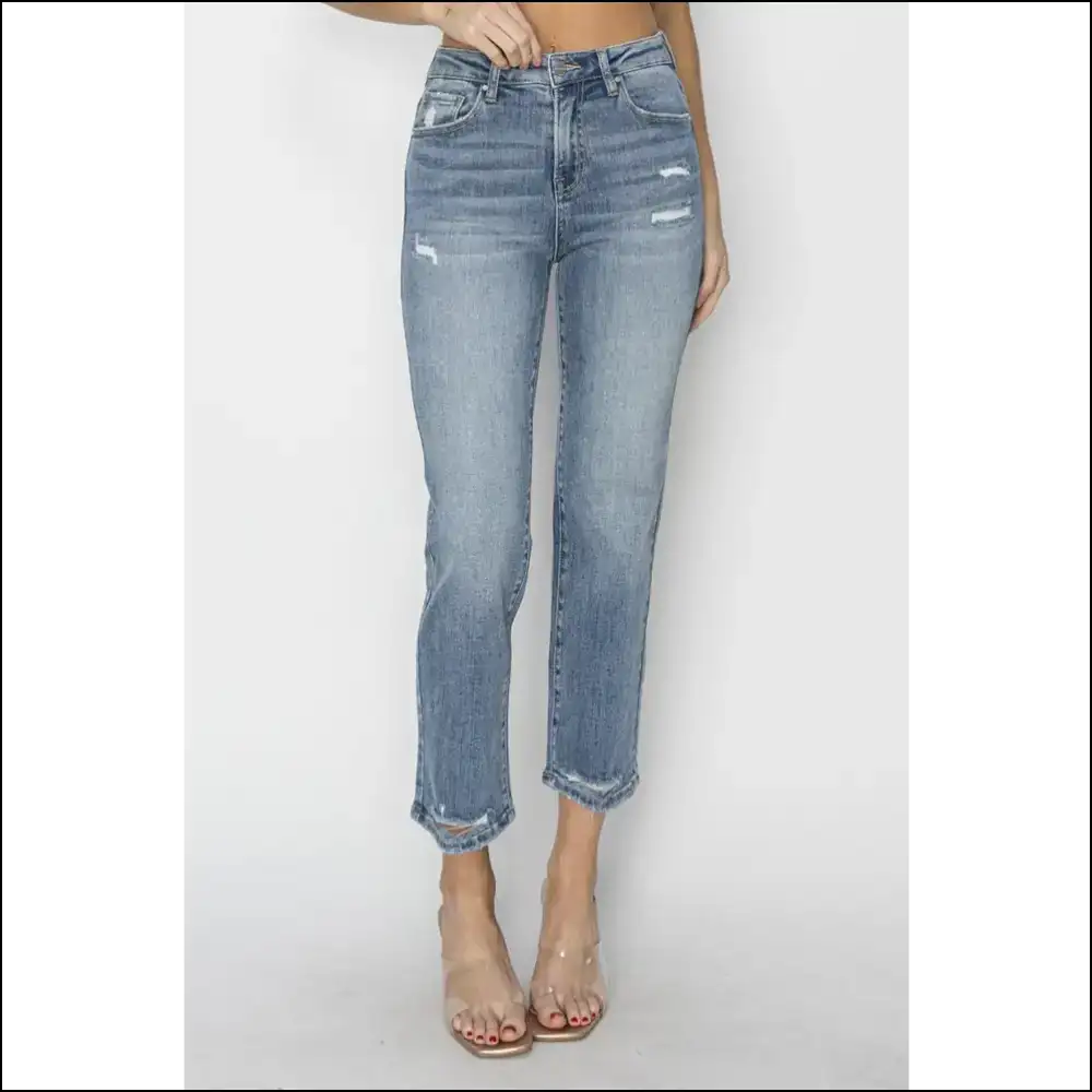Rock your Curves with Risen High Waist Distressed Cropped Jeans ππ - on Sale Worldwide Shipping