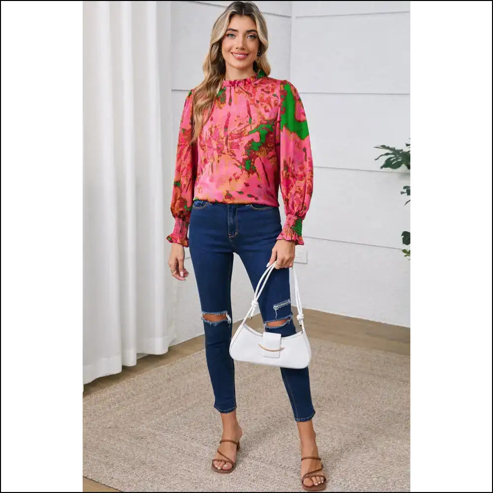 Rose Abstract Print Blouse Heartbreaker Alert - Blouses on Sale Worldwide Shipping