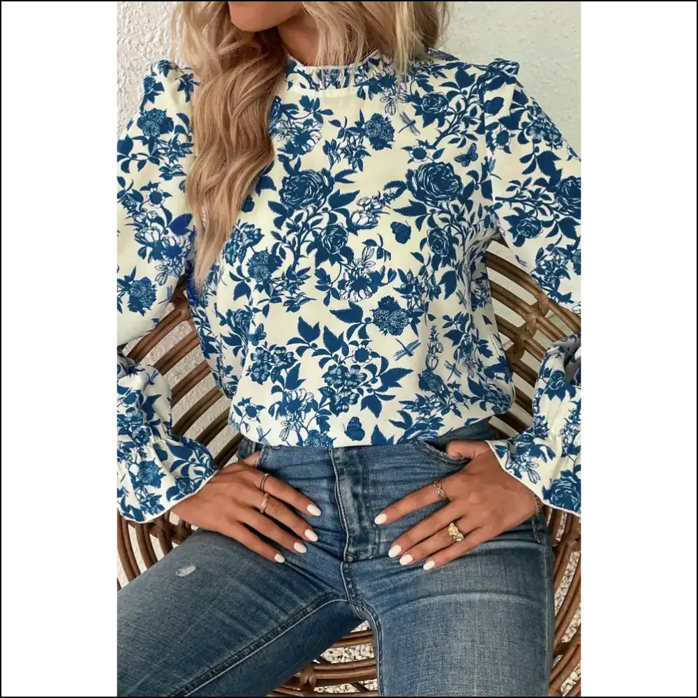 Rose Floral Print Blouse: from Drab to Fab! 🌹 Needful Things - Sky Blue / s - Blouses on Sale Worldwide Shipping