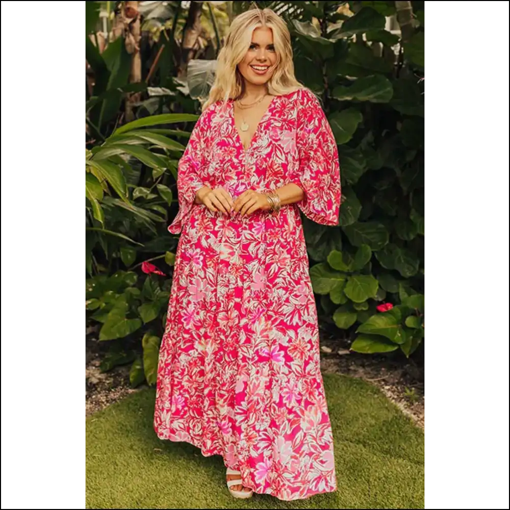 Rose Floral v Neck Boho Maxi Dress: Finally a Dress that Fits! πΉπ Needful Things - Plus Size Dresses on Sale Worldwide Shipping