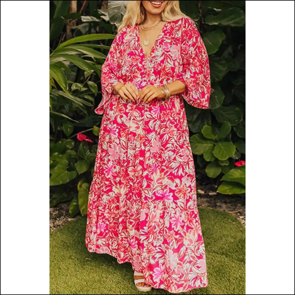 Rose Floral v Neck Boho Maxi Dress: Finally a Dress that Fits! πΉπ Needful Things - 1x - Plus Size Dresses on Sale Worldwide Shipping