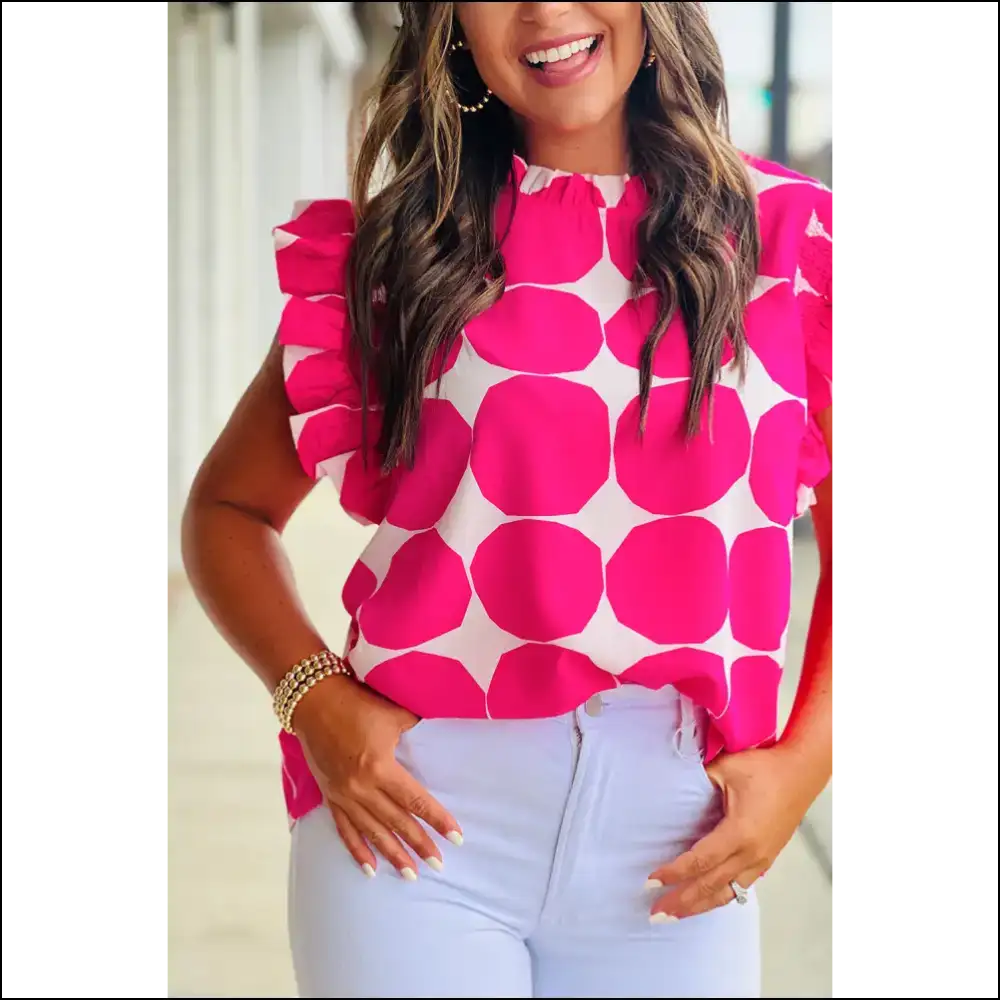 Rose Polka Dot Top so Cute it Hurts - Blouses on Sale Worldwide Shipping