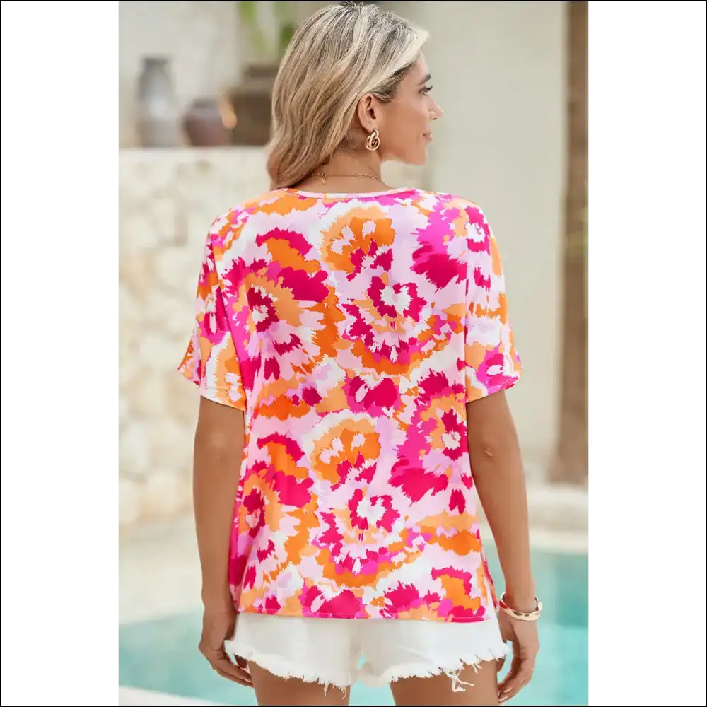 Rose Red Boho Abstract Print: Dress Like you Own the Place π - Blouses on Sale Worldwide Shipping
