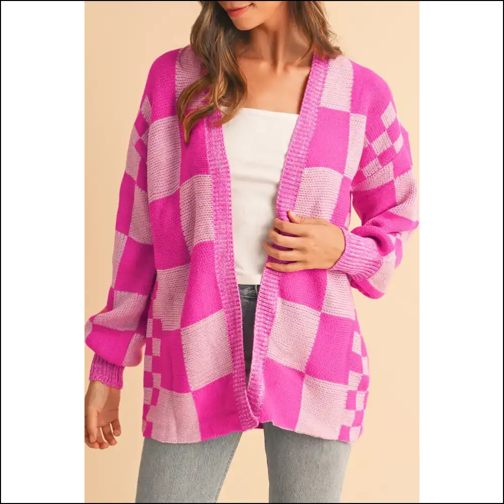 Rose Red Checkered Cardigan: Gramma Chic Gone Wild ๐น Needful Things - s - Cardigans on Sale Worldwide Shipping
