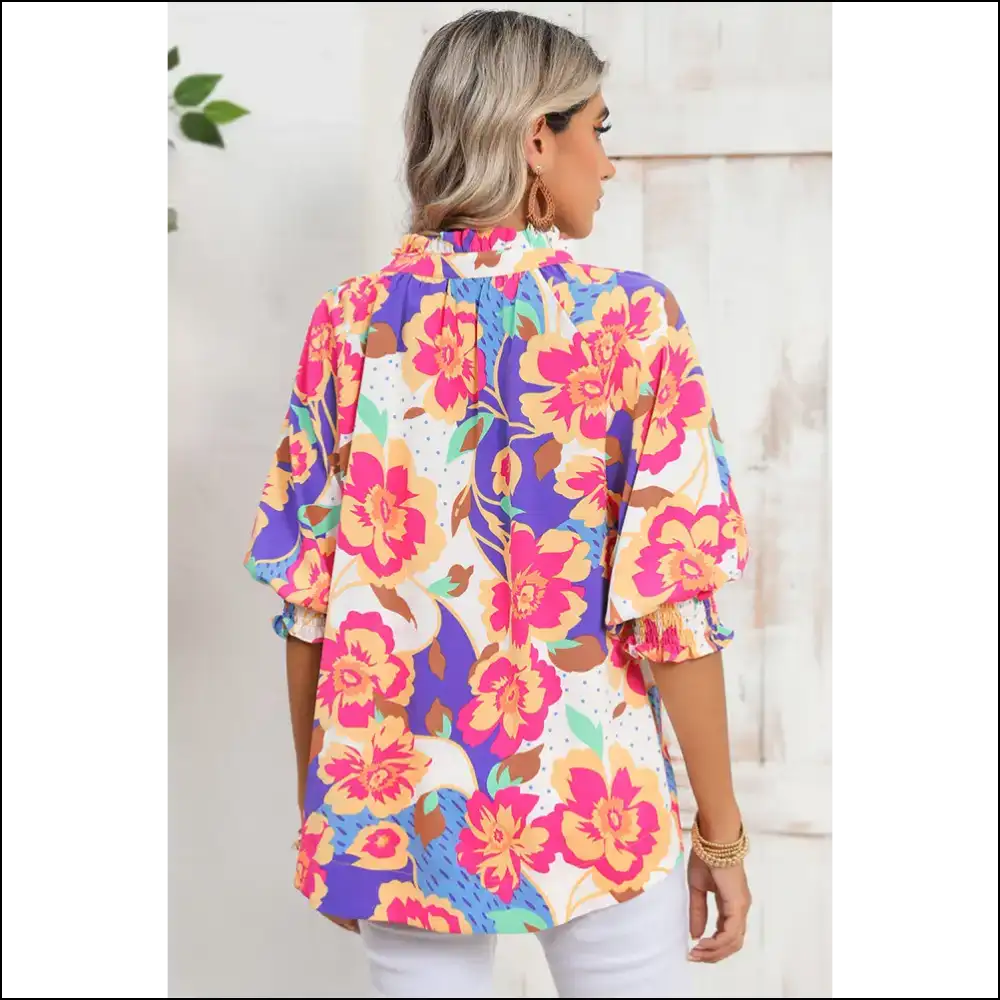Rose Red Floral Frilled Fabulousness Incoming - Blouses on Sale Worldwide Shipping