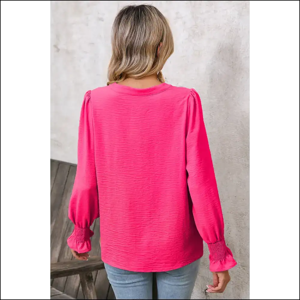 Rose Red Notch v Neck Blouse Instant Diva - Blouses on Sale Worldwide Shipping