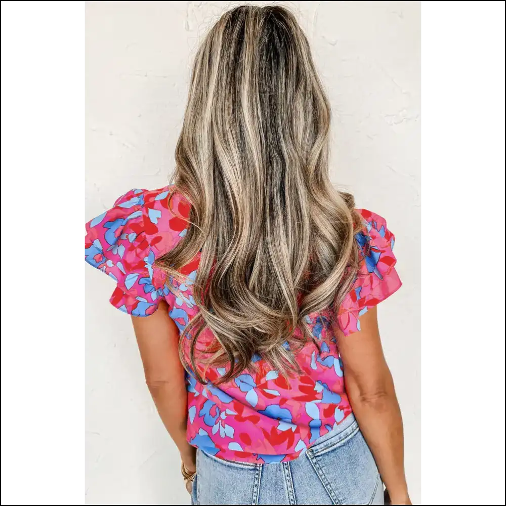 Rose Red Ruffled Floral Blouse: Warning May Cause Excessive Flirting ๐ - Blouses on Sale Worldwide Shipping