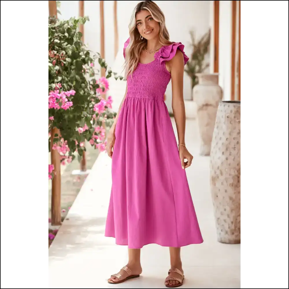 Rose Red Smocked Midi Dress: so Good Itโs Almost Illegal ๐ Needful Things - Dresses on Sale Worldwide Shipping