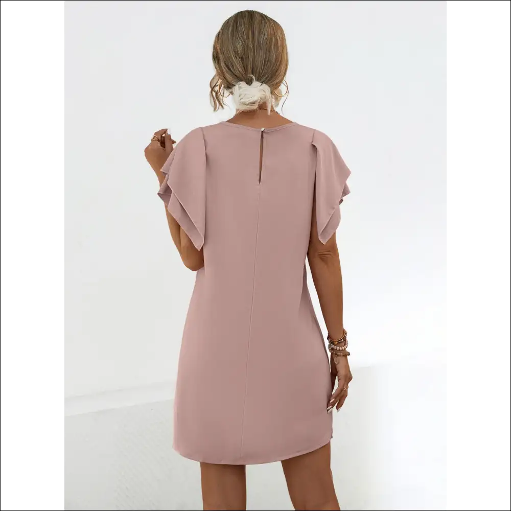 Chic Round Neck Flutter Sleeve Mini Dress - Dresses on Sale Worldwide Shipping