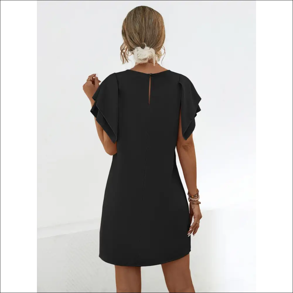 Chic Round Neck Flutter Sleeve Mini Dress - Dresses on Sale Worldwide Shipping