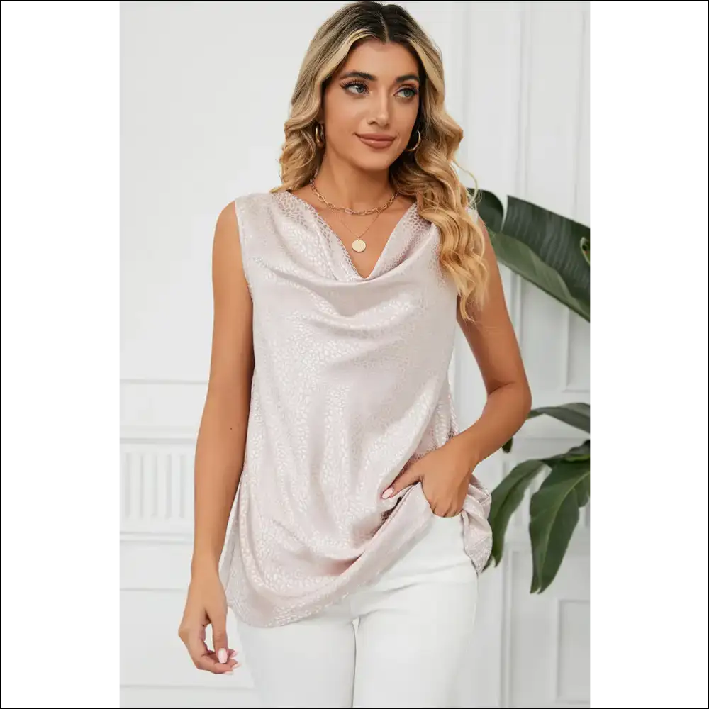 Ruched Cowl Neck Tank Top - Elegant & Chic - Beige / l - Tops on Sale Worldwide Shipping