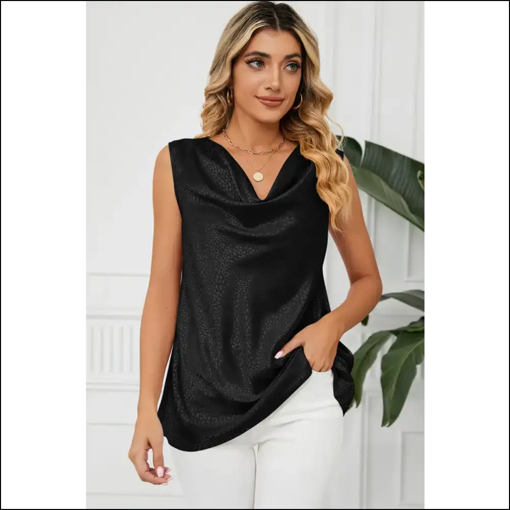 Ruched Cowl Neck Tank Top - Elegant & Chic - Black / m - Tops on Sale Worldwide Shipping