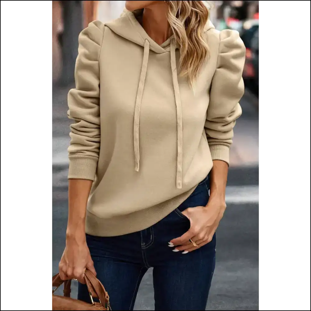 Ruched Puff Sleeve Hoodie: Chic Black Needful Things π€ - Dirty Blue / s - Sweatshirts & Hoodies on Sale Worldwide Shipping