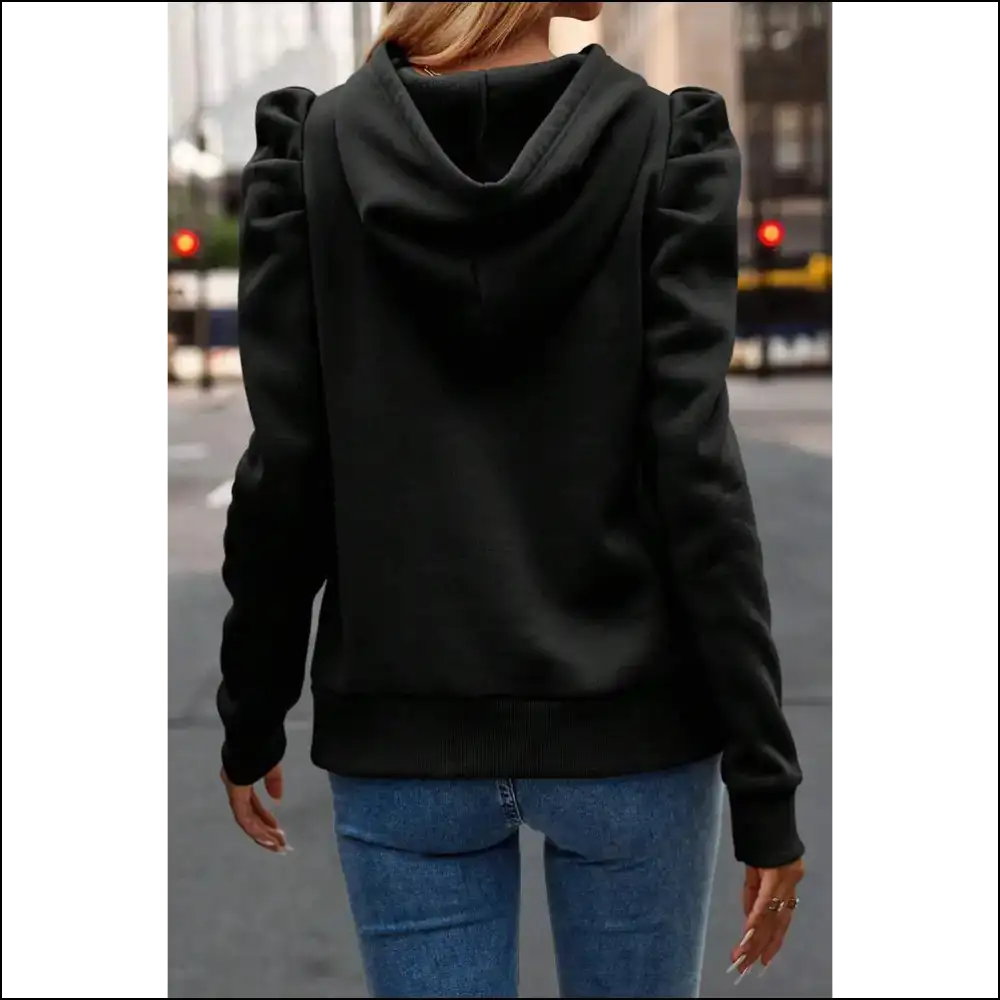 Ruched Puff Sleeve Hoodie: Chic Black Needful Things π€ - Sweatshirts & Hoodies on Sale Worldwide Shipping