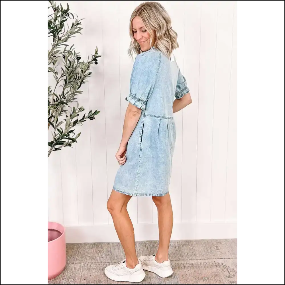 Ruffled Denim Dress: Grey Ready to Slay π - Short Dresses on Sale Worldwide Shipping