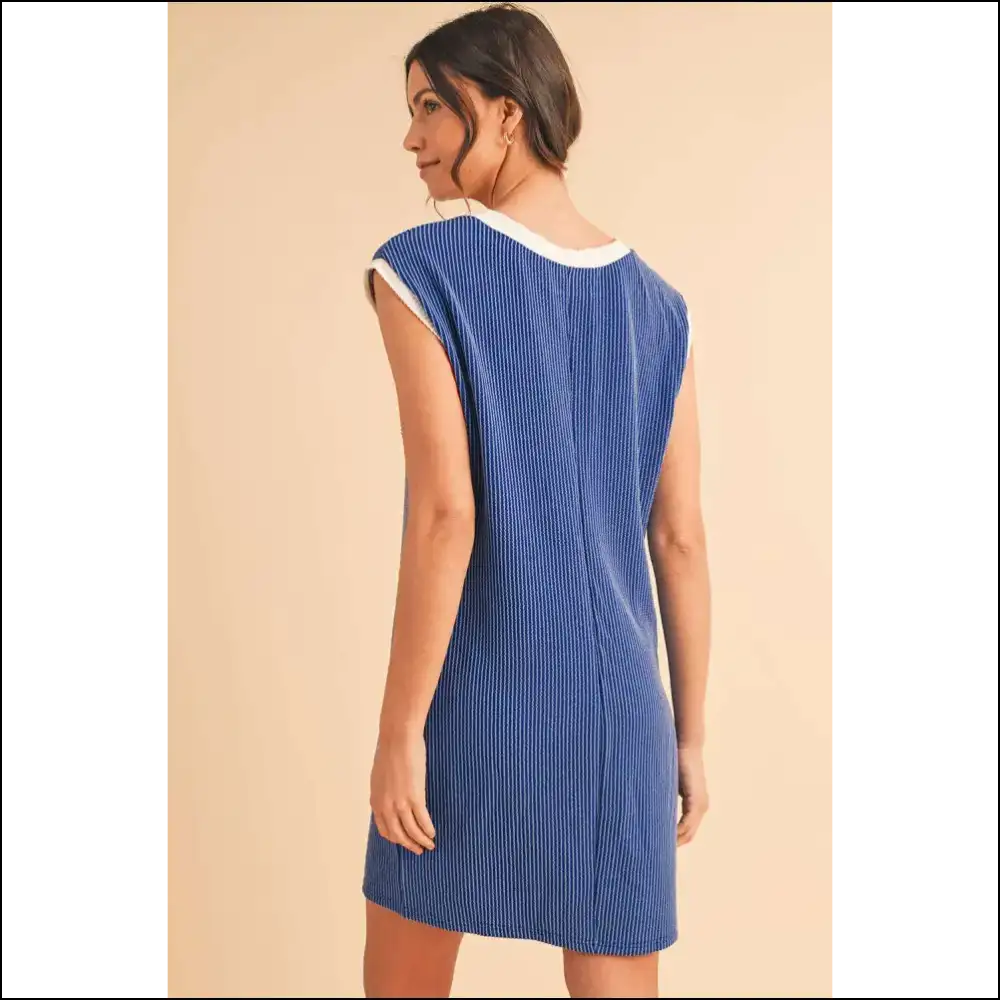 Sail Blue Cap Sleeve Ribbed T-shirt Dress: Undeniably Charming π - Short Dresses on Sale Worldwide Shipping