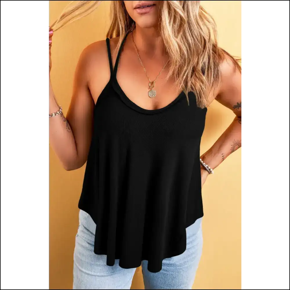 Scoop Neck Double Spaghetti Strap Cami - your New Go-to! - Black / s - Tank Tops on Sale Worldwide Shipping