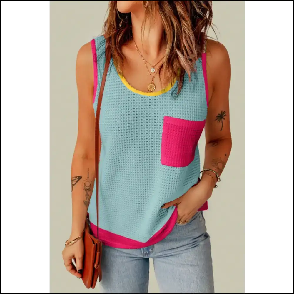 Scoop Neck Strut: where Fabulous Meets Wide Strap and Dark Humor 😜✨ - Light Blue / s - Tank Tops on Sale Worldwide Shipping