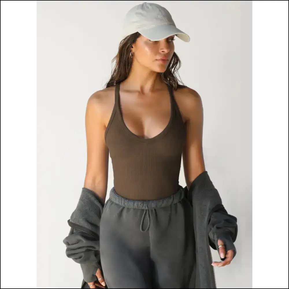 Scoop Neck Wide Strap Tank - Chic & Playful - Chocolate / m - Tops on Sale Worldwide Shipping