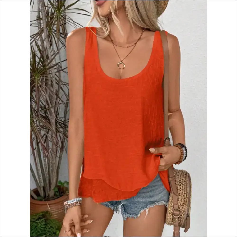 Scoop Neck your Way to Fabulousness with Needful Things Tank Tops! πβ¨ - Orange / s - Tops on Sale Worldwide Shipping