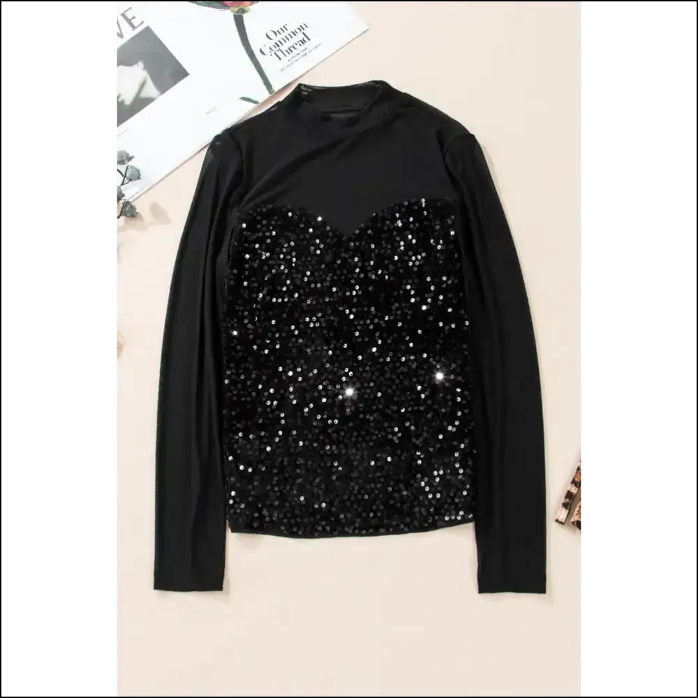 Sequin Shenanigans: Black Sheer Mayhem from Needful Things ?π€ - Blouses on Sale Worldwide Shipping