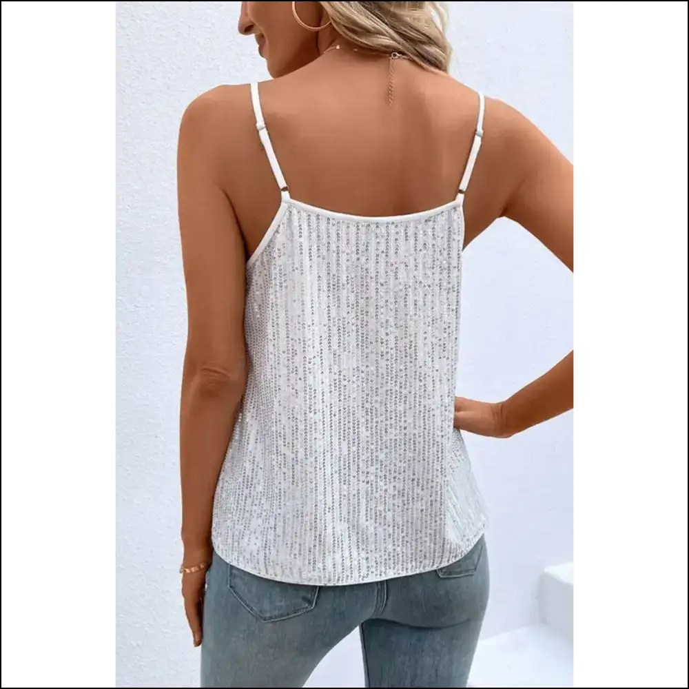 Sequin Spaghetti Strap Shenanigans: Glamorous White - Camisoles Tank Tops on Sale Worldwide Shipping